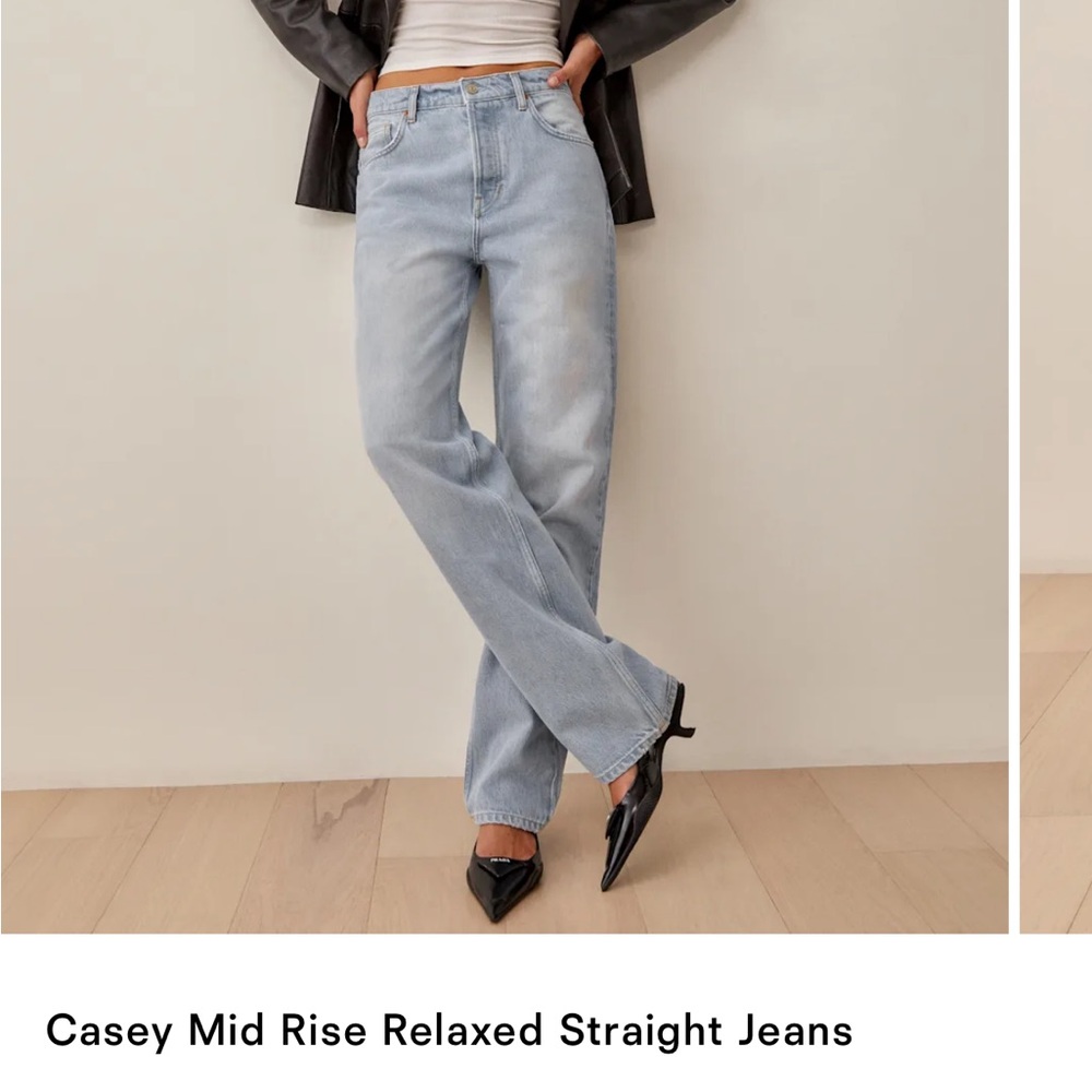 Reformation Light Blue Casey Mid Rise Relaxed Straight Jeans